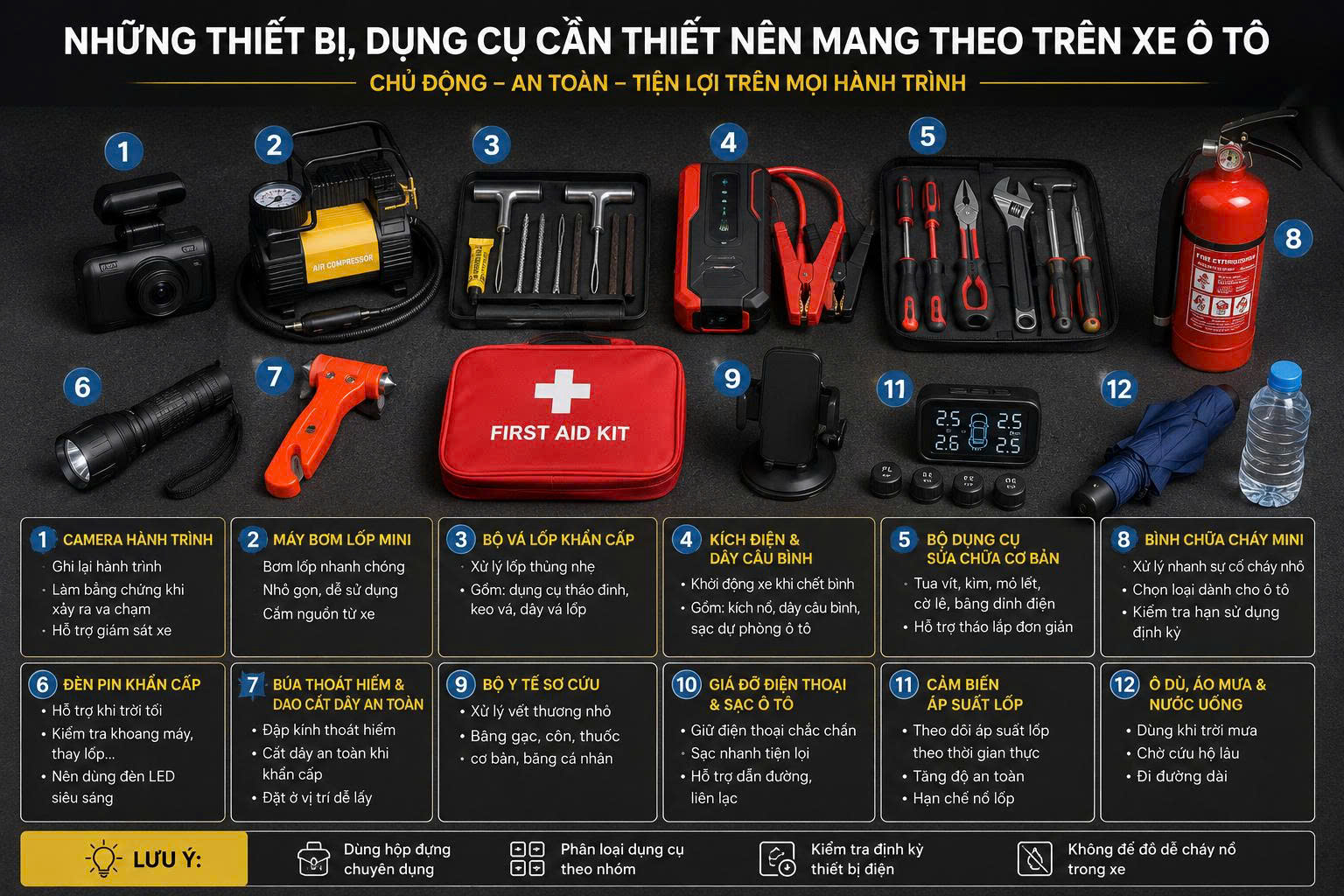 Chuẩn bị các đồ dùng cần thiết mang theo ô tô
