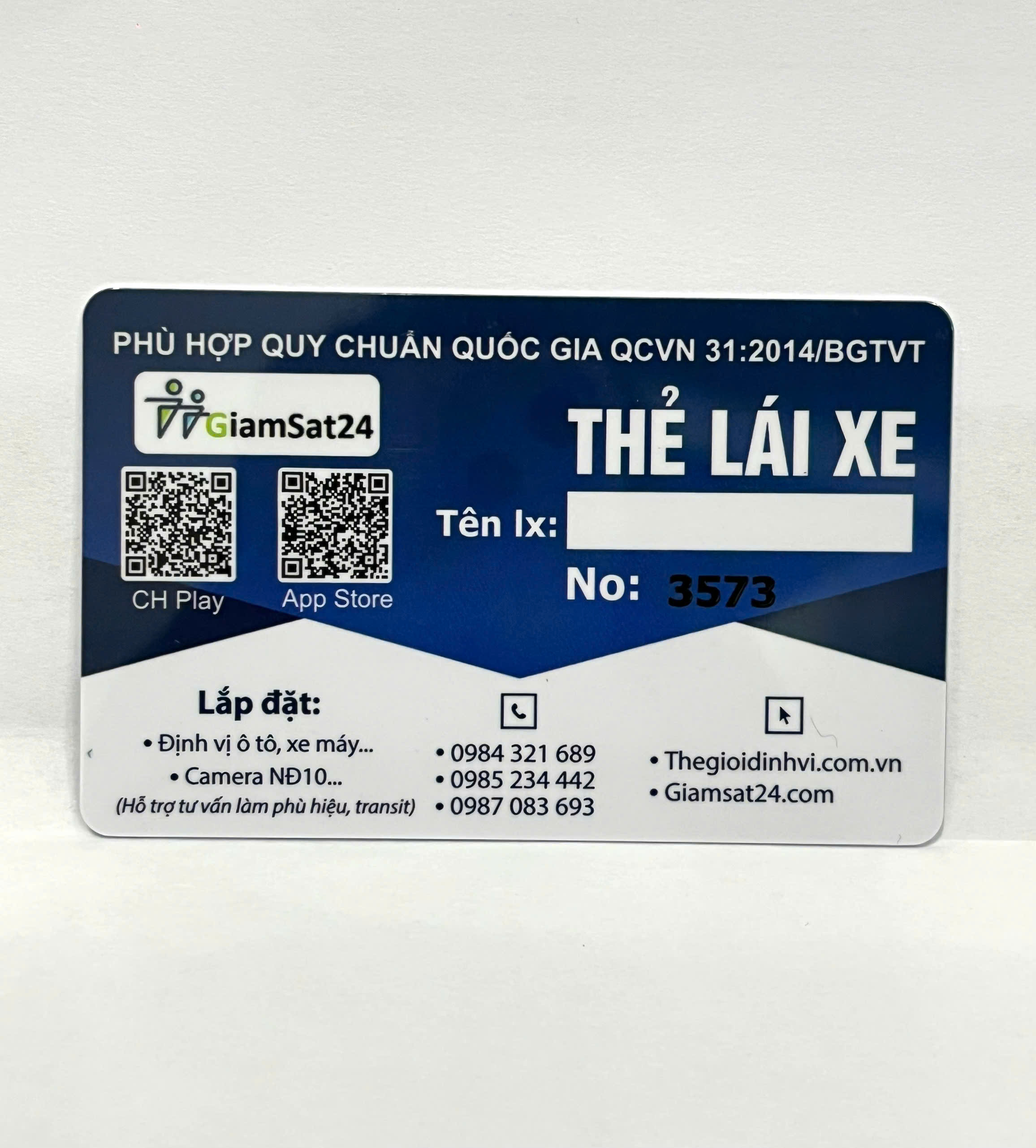 Thẻ lái xe - Chi tiết thiết bị định vị