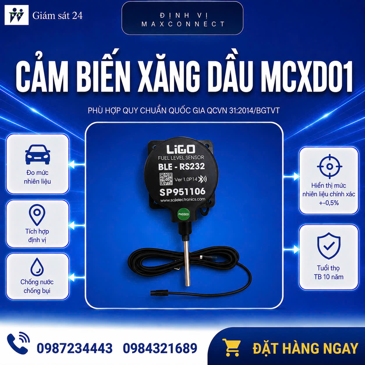 Cảm biến xăng dầu MCXD01 - Thiết bị định vị GPS Giamsat24