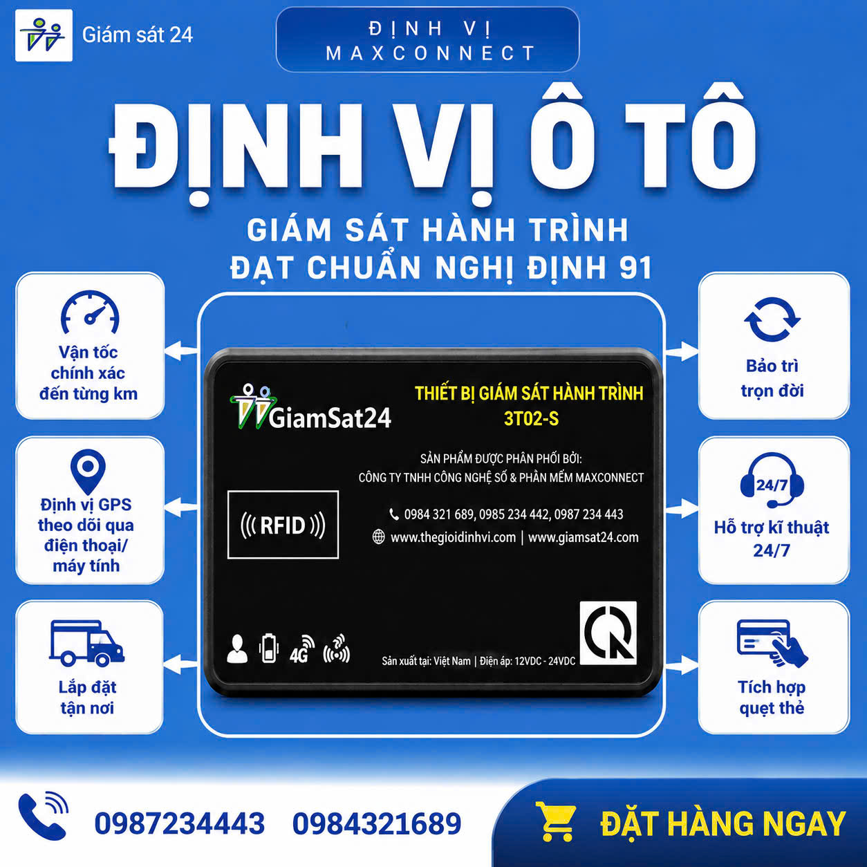 Định vị ô tô 3T02 hợp chuẩn - Thiết bị định vị GPS Giamsat24